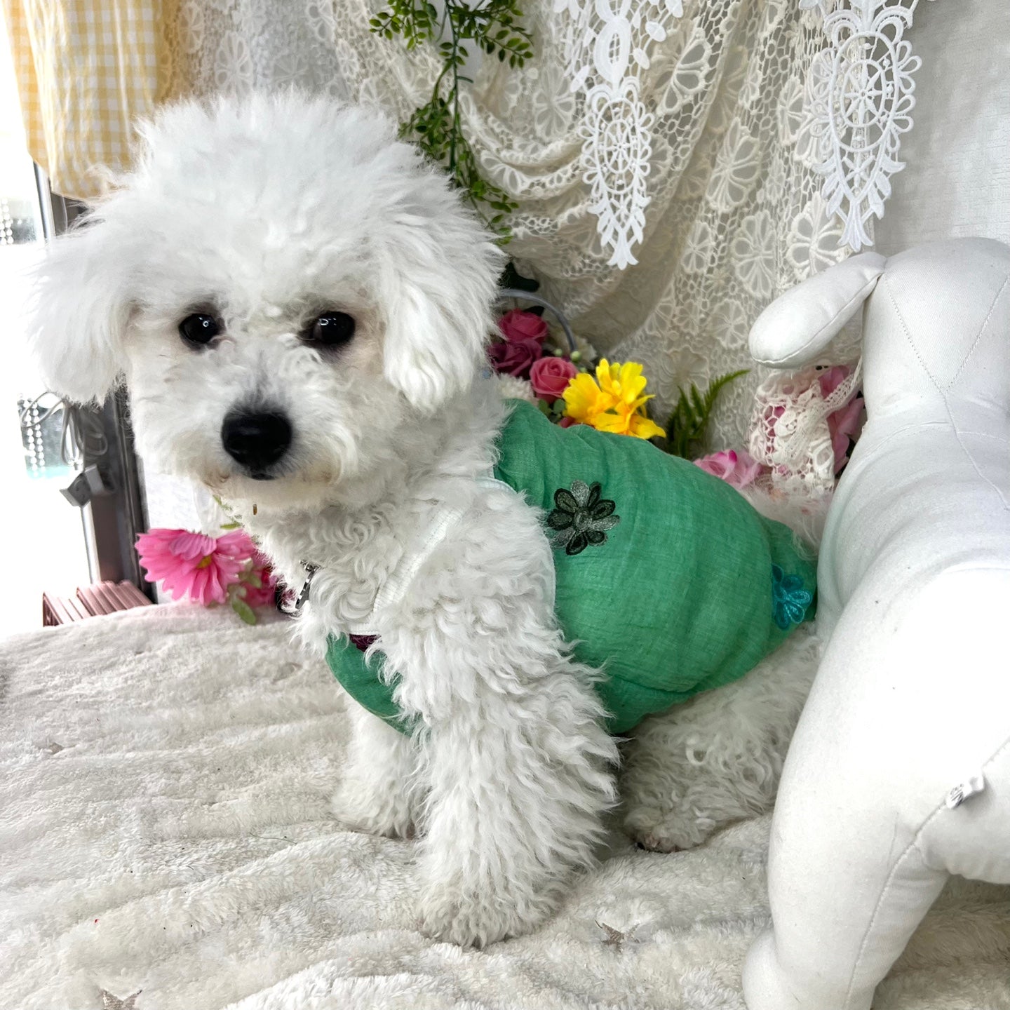 【ゆったりキャミソール】薄手生地のお花柄グリーン