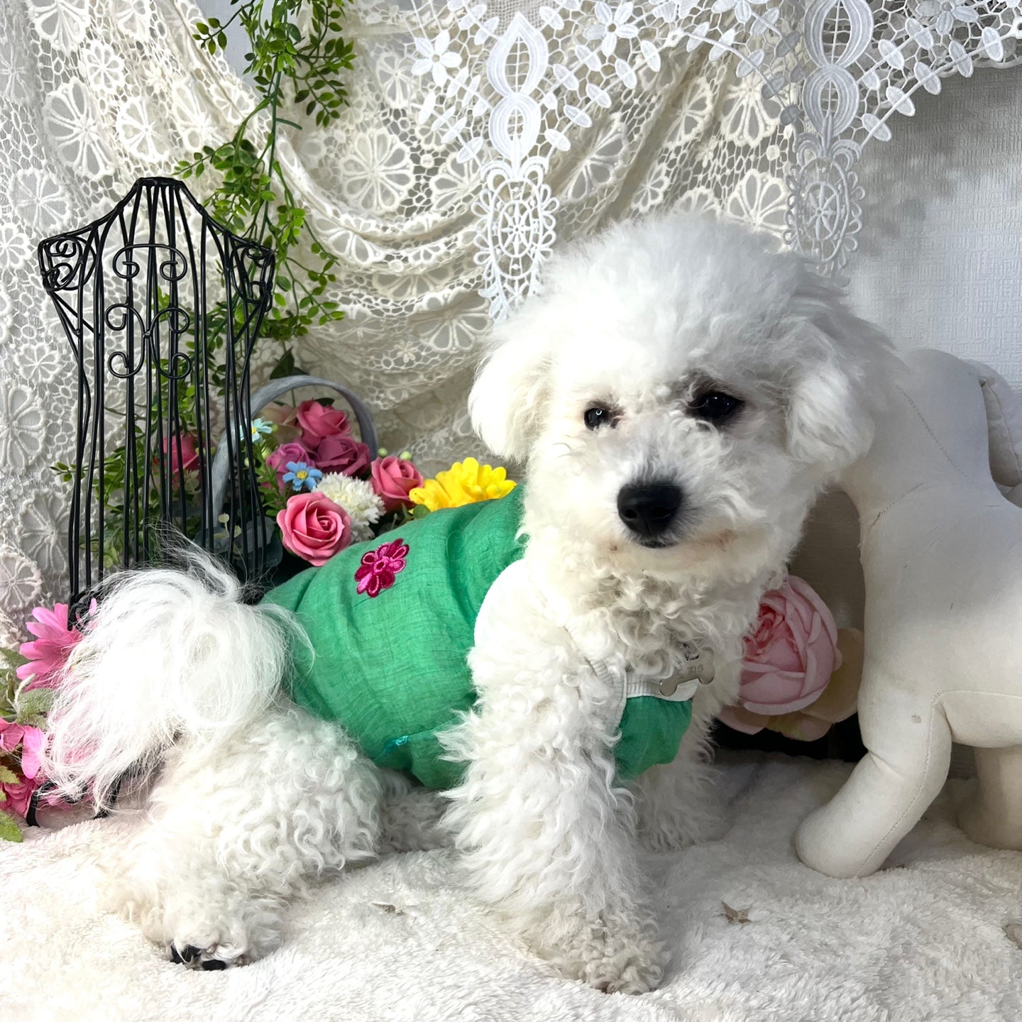 【ゆったりキャミソール】薄手生地のお花柄グリーン
