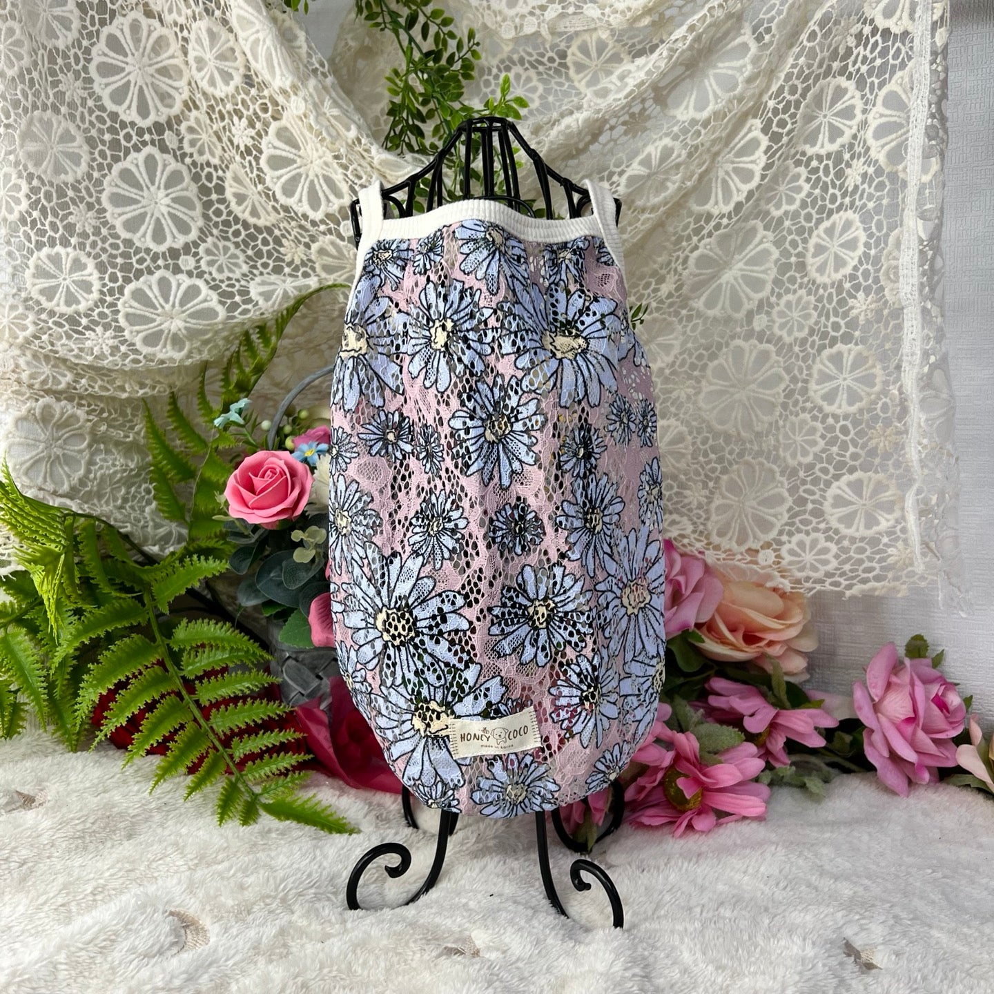 【ゆったりキャミソール】花柄メッシュ