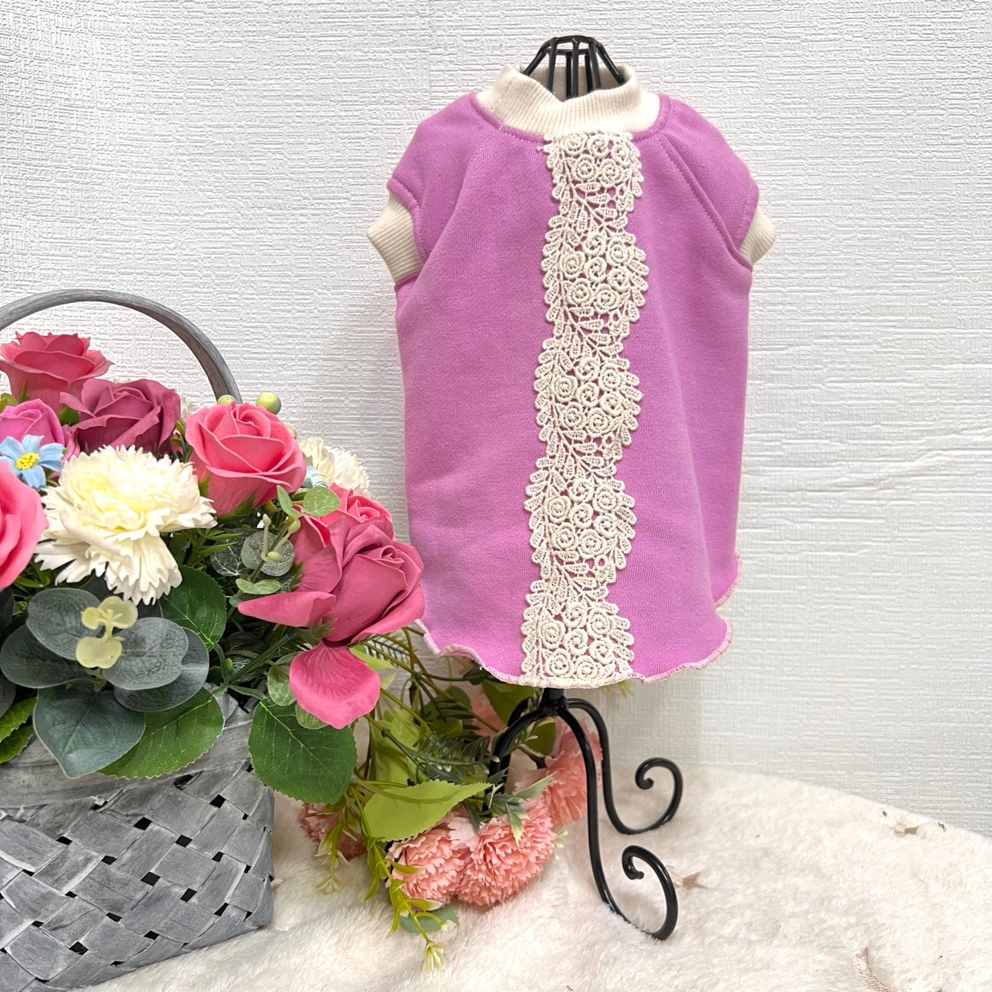 センターレースポイント フレンチラグラントレーナーワンピース