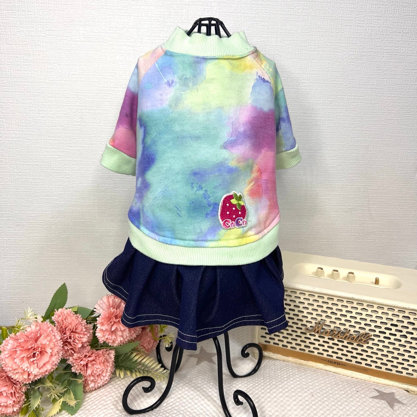 マーブルワンピース デニム風スカート付きトレーナー